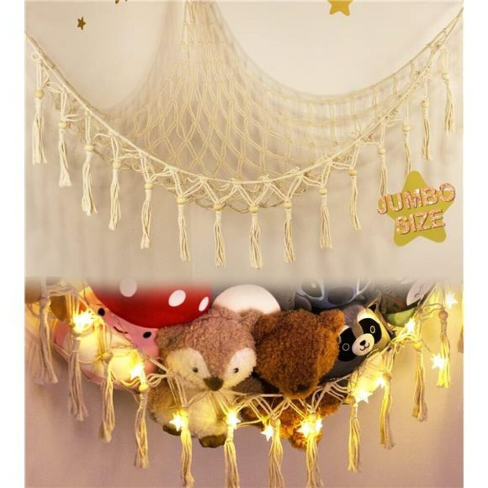 Stuffed Animal Toy Storage Hammock with LED Light-Macrame Jumbo Doll Room X-Larg